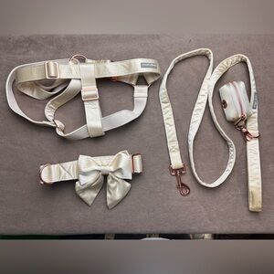 Lot of 3 Lionet Paws Collar Harness Leash Silk Dog White L-XL